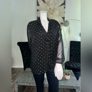0X Plus Size Black Sheer Blouse with Gold embellishments